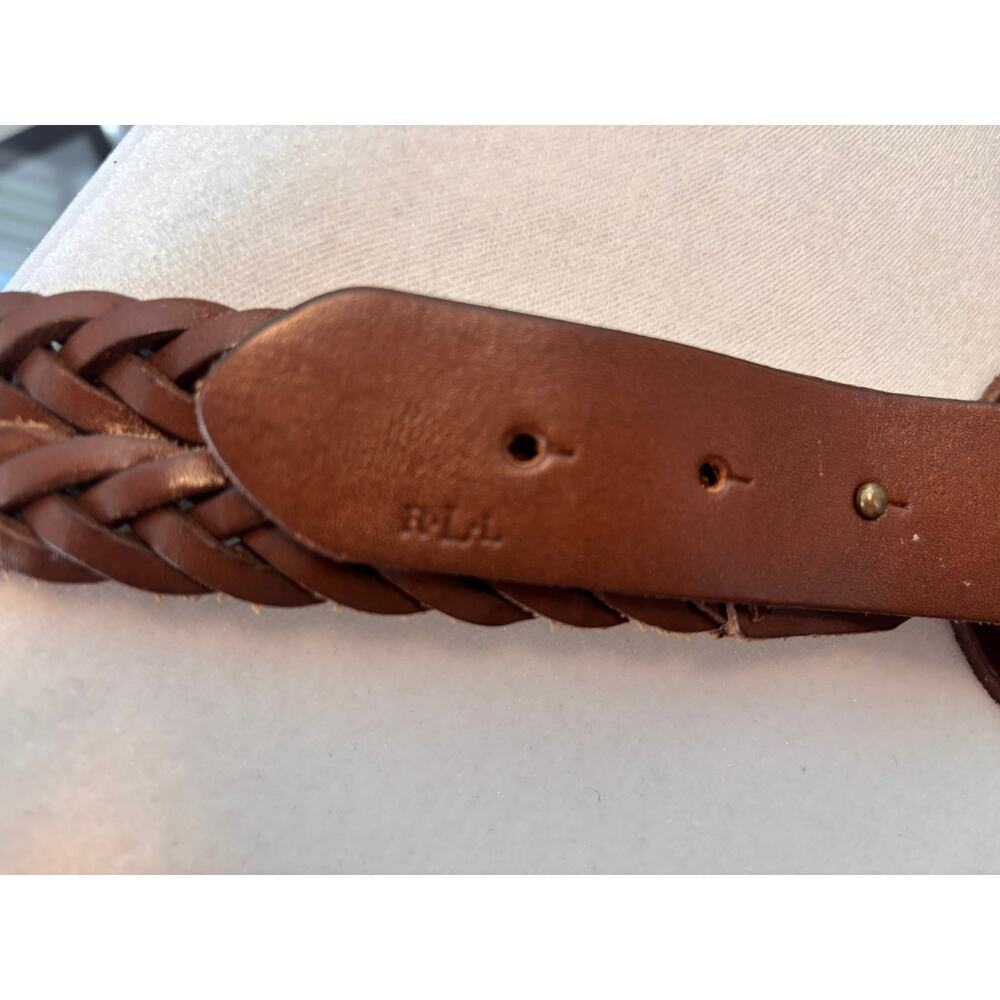 Ralph Lauren RLL Brown Braided Leather Belt Oversized Statement Buckle - Picture 2 of 4